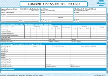 Plumbing Forms | Plumbing Quality Checklist | Pressure Test Record